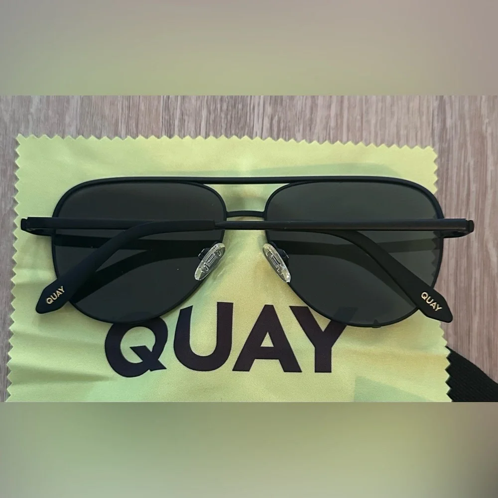 Quay Australia Black Aviator Sunglasses with Dark Green Lenses